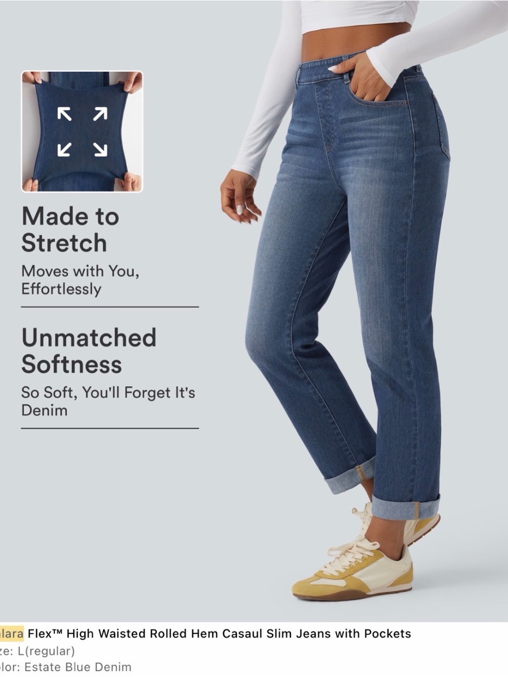 High-Waist Rolled Hem Jeans stretchy